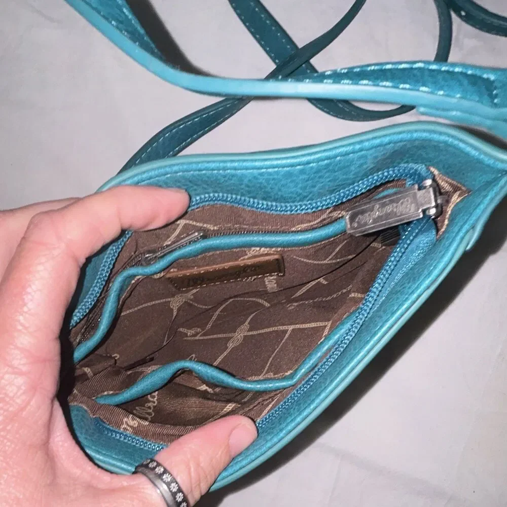 Wrangler Blue Studded Zip Crossbody Bag w/ Detachable Strap, Lined Pockets